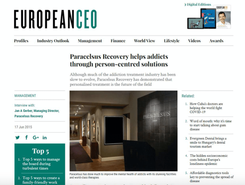 European CEO artikel - Paracelsus Recovery